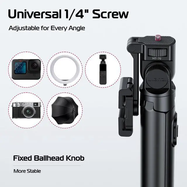 Alt view image 7 of 7 - ULANZI MT-70 Extendable Tripod, 63" Selfie Stick Vlog Tripod Stand with 2 Phone Clips as Teleprompter, 360° Rotate Camera Holder for iPhone, Sony, Canon, DJI Osmo Nano, Lightweight for Travel, Black