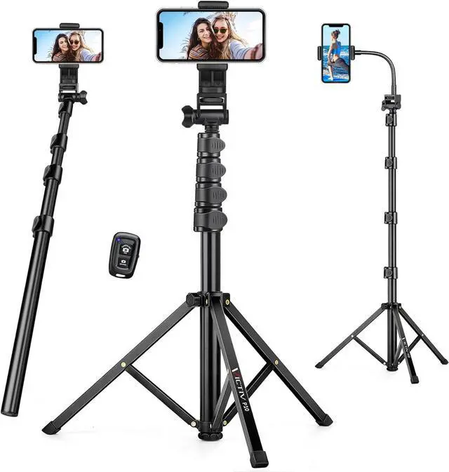 Main image of 74" Flexible Phone Tripod, Tall Cell Phone Tripod with Adjustable Gooseneck & Remote, Portable Camera Cellphone Stand for Video Recording, Compatible with iPhone Android