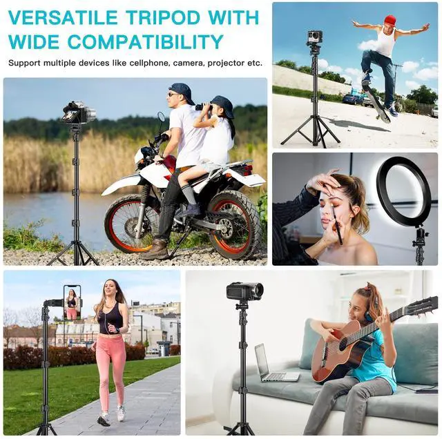 Alt view image 7 of 7 - 74" Flexible Phone Tripod, Tall Cell Phone Tripod with Adjustable Gooseneck & Remote, Portable Camera Cellphone Stand for Video Recording, Compatible with iPhone Android