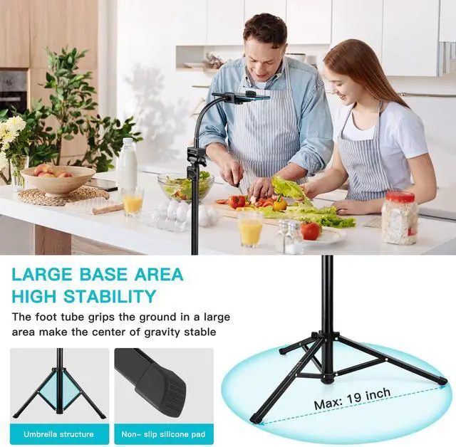 Alt view image 4 of 7 - 74" Flexible Phone Tripod, Tall Cell Phone Tripod with Adjustable Gooseneck & Remote, Portable Camera Cellphone Stand for Video Recording, Compatible with iPhone Android