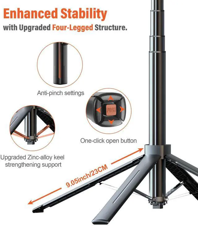 Alt view image 2 of 7 - Funxee Selfie Stick Phone Tripod - 71 inch Tall Cell Phone Holder with Detachable Wireless Remote and 2 LED Lights for Recording, Video and Picture, Phone Stand for iPhone, Android, Camera & Gopro