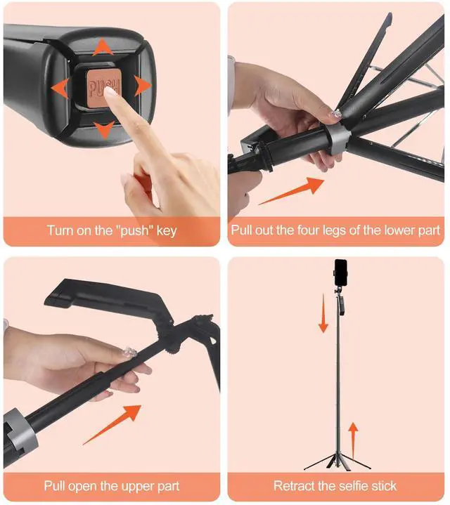 Alt view image 4 of 7 - Funxee Selfie Stick Phone Tripod - 71 inch Tall Cell Phone Holder with Detachable Wireless Remote and 2 LED Lights for Recording, Video and Picture, Phone Stand for iPhone, Android, Camera & Gopro