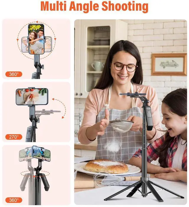 Alt view image 5 of 7 - Funxee Selfie Stick Phone Tripod - 71 inch Tall Cell Phone Holder with Detachable Wireless Remote and 2 LED Lights for Recording, Video and Picture, Phone Stand for iPhone, Android, Camera & Gopro