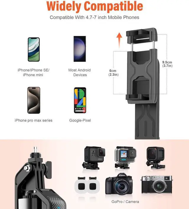 Alt view image 7 of 7 - Funxee Selfie Stick Phone Tripod - 71 inch Tall Cell Phone Holder with Detachable Wireless Remote and 2 LED Lights for Recording, Video and Picture, Phone Stand for iPhone, Android, Camera & Gopro
