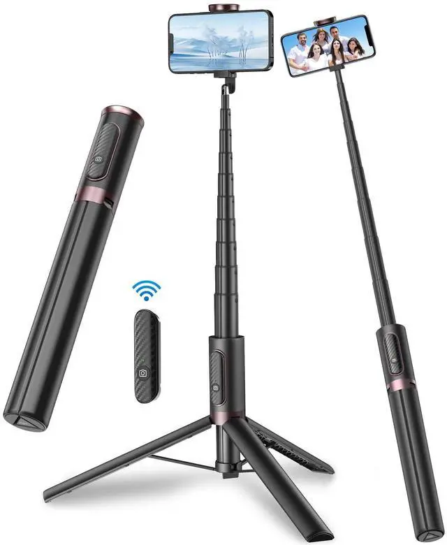 Main image of TONEOF 67" Cell Phone Selfie Stick Tripod,Smartphone Stand All-in-1 with Integrated Wireless Remote,Portable,Lightweight,Extendable for iPhone/Android(Black)