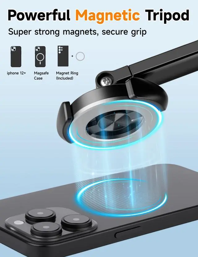 Alt view image 2 of 7 - 70" Magnetic Phone Tripod, Selfie Stick Tripod for iPhone Magsafe with Rechargeable Remote & 2 in 1 Magnetic Holder, Portable Cellphone Stand for Recording Travel, Compatible with iPhone and Android