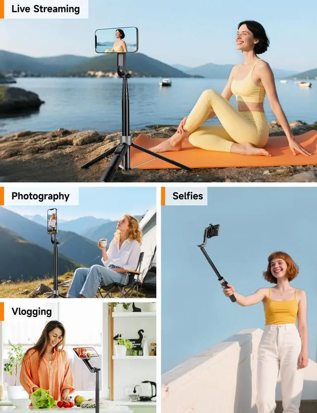 Alt view image 4 of 7 - 70" Magnetic Phone Tripod, Selfie Stick Tripod for iPhone Magsafe with Rechargeable Remote & 2 in 1 Magnetic Holder, Portable Cellphone Stand for Recording Travel, Compatible with iPhone and Android