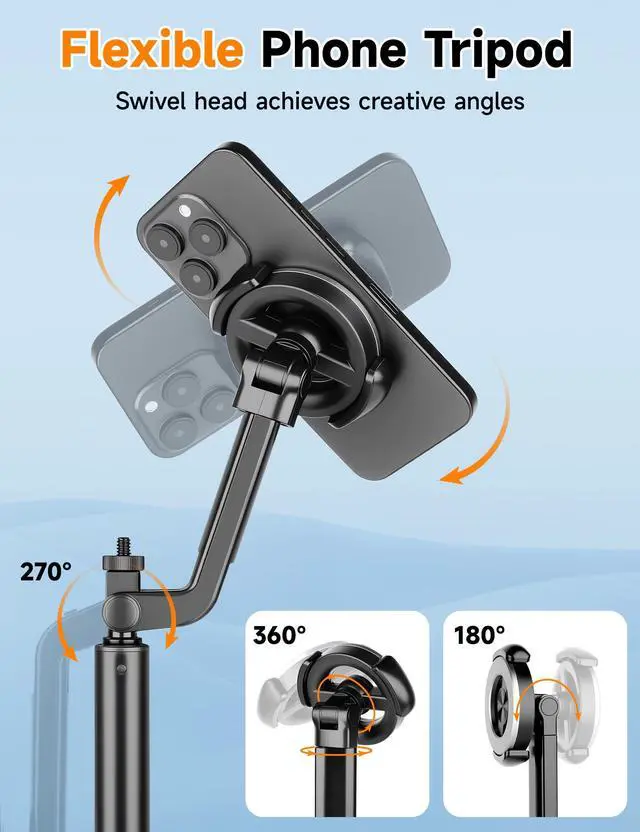 Alt view image 6 of 7 - 70" Magnetic Phone Tripod, Selfie Stick Tripod for iPhone Magsafe with Rechargeable Remote & 2 in 1 Magnetic Holder, Portable Cellphone Stand for Recording Travel, Compatible with iPhone and Android