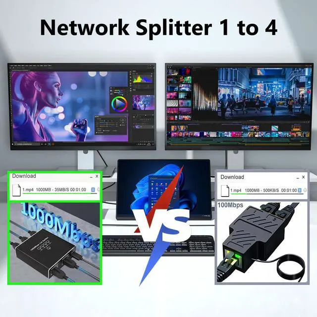 Alt view image 6 of 7 - 1000Mbps Ethernet Splitter 1 to 4 High Speed(4 Devices Simultaneously Networking), Gigabit Internet Splitter 1 in 4 Out, LAN Splitter with USB Power Cable, RJ45 Splitter for Cat5/5e/6/7/8 Cable