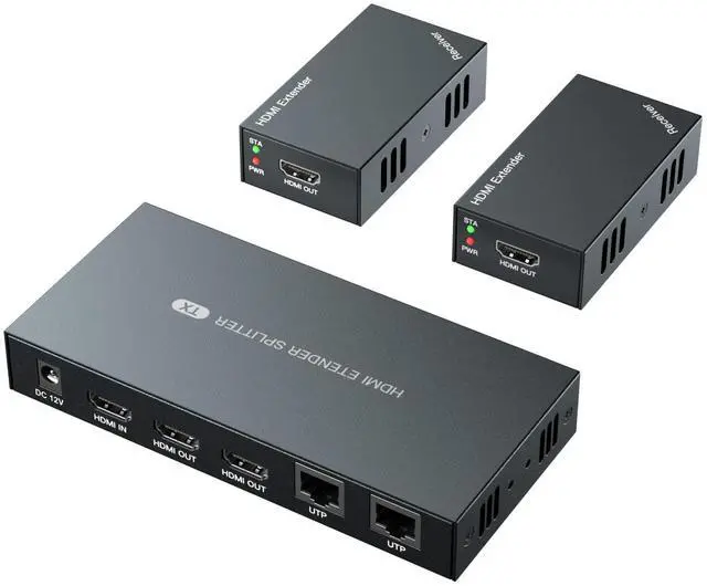 Main image of PWAYTEK HDMI Extender Splitter 1x2 1080P@60Hz Over Cat 5E/6/7 Ethernet Cable 50m (165ft) Support 2 HDMI loopout EDID Copy POC Function (1 in 2 Out)