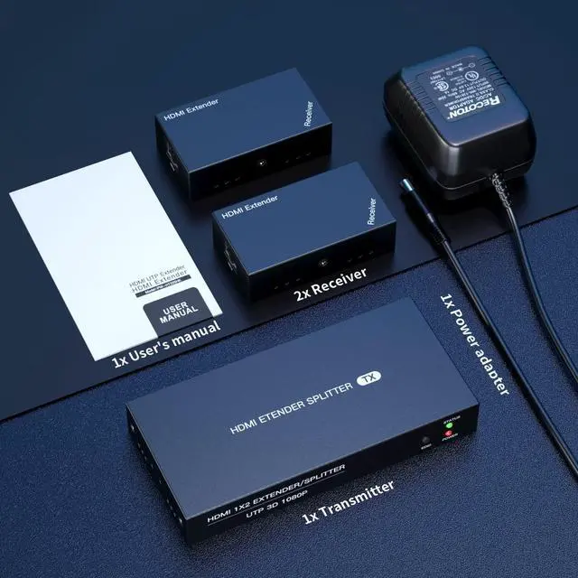 Alt view image 7 of 7 - PWAYTEK HDMI Extender Splitter 1x2 1080P@60Hz Over Cat 5E/6/7 Ethernet Cable 50m (165ft) Support 2 HDMI loopout EDID Copy POC Function (1 in 2 Out)