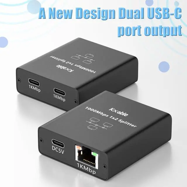 Alt view image 6 of 7 - Ethernet Splitter 1 to 2 Out (Double USB-C Port), Upgrade Design RJ45 Splitter with USB A to C Power Cord, Gigabit LAN Internet Adapter, 1Gbps, RJ45 to Double Type-C Adapter, for Macbook to Ethernet