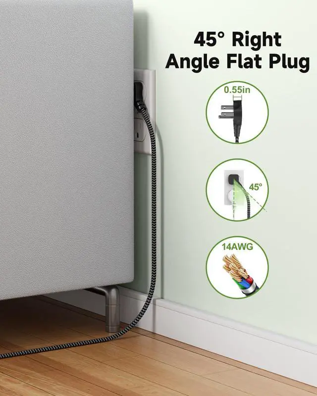 Alt view image 5 of 7 - Power Strip Surge Protector- 5FT Flat Plug Extension Cord, 8 AC Outlet& 6 USB Ports(3 USB C), 1080 J Surge Protection, Desk Charging Station, Overload Switch, Home, Office, Gaming Room Essentials.