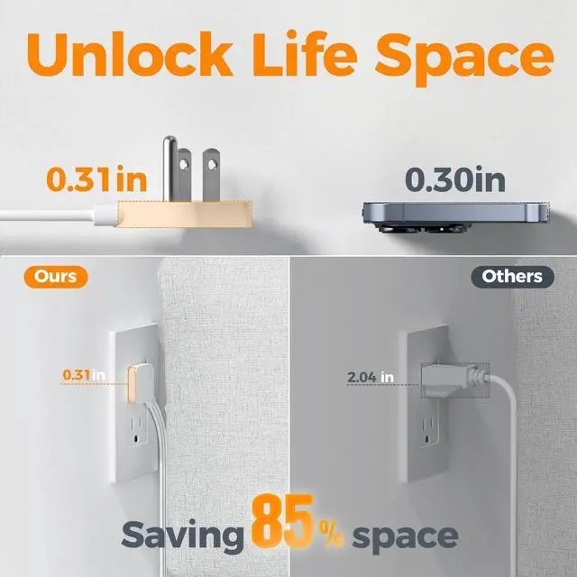 Alt view image 6 of 7 - TESSAN Surge Protector Flat Extension Cord 5Ft, Flat Plug Power Strip with 4 Outlets 3 USB Ports (1 USB C), 900 Joules Protection, Multiple Wall Outlet Extender Suitable for Home Office Dorm, Grey