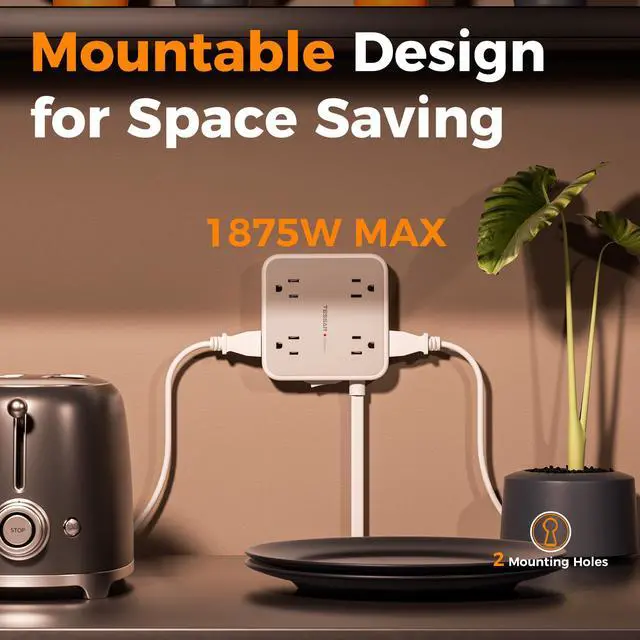 Alt view image 6 of 6 - Surge Protector Power Strip, TESSAN 5 FT Extension Cord with Multiple Outlets Flat Plug, 4 USB (3 USB C) and 8 AC Outlets, 900J Protection, Wall Mount Charging Station for Home Office Supplies