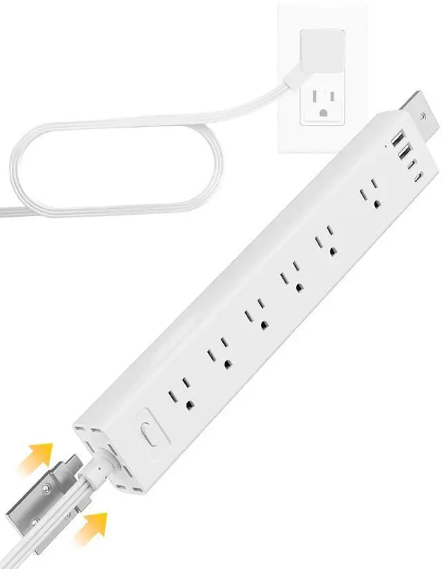 Main image of VIPWELL 360° Mountable Surge Protector Power Strip with 4 USB Ports (2 USB-C), 6 Ft 45 Angle Electrical Outlet Flat Plug Extension Cord for Desk, Wall, Corner (White)