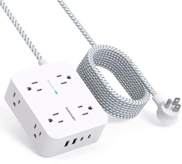 Main image of 10 Ft Surge Protector Power Strip, HANYCONY Extension Cord with 8 AC Outlets 4 USB (2 USB C) Ports, Flat Plug, Wall Mount Desk USB Charging Station for Home