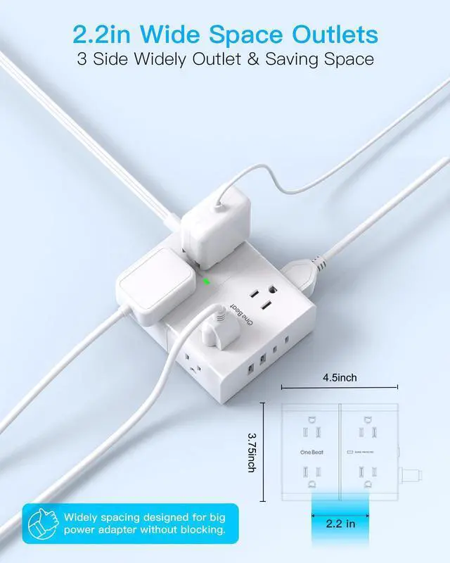 Alt view image 7 of 7 - 10Ft Extension Cord with Multiple Outlets, Flat Plug Surge Protector Power Strip 10 Ft Long Cord, 8 Outlets & 4 USB Ports (2 USB C), 900J Desk Charging Station for Home Office, College Dorm Essentials