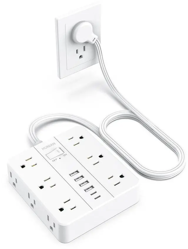 Main image of Power Strip with USB Ports, HUNIAN 5Ft Flat Plug Extension Cord Surge Protector, 12 Widely Outlet Extender with 6 USB Charger (2 USB C Ports), Desk Charging Station for Home, Office Supplies