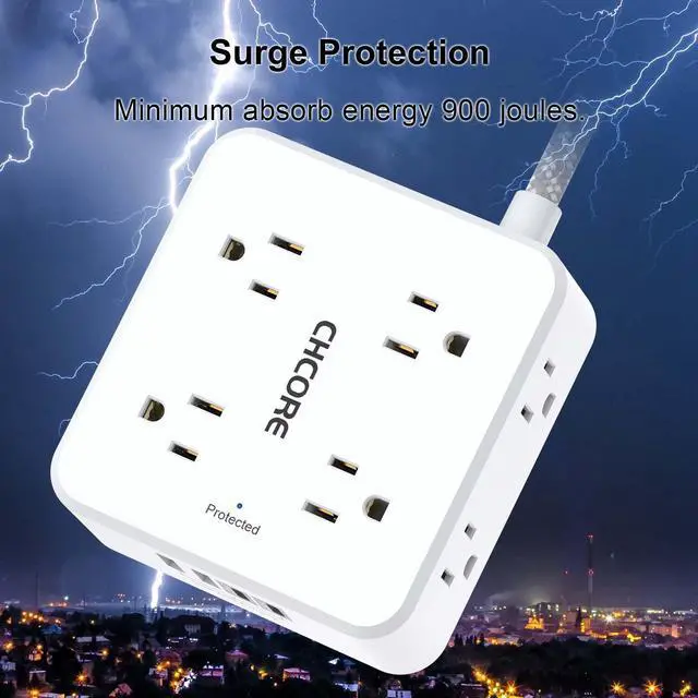 Alt view image 6 of 7 - Surge Protector Power Strip - CHCORE 5Ft Braided Extension Cord with 8 Outlets with 4 USB (2 USB C) Charging Ports, Flat Plug Multi Plug Outlet Extender Charging Station for Home Office, ETL, White
