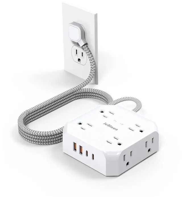 Main image of Surge Protector Power Strip, 8 Outlets with 4 USB Ports(2 USB C), 4-Sided 1050J Outlet Extender with 5FT Flat Extension Cord for Travel, Home, School, College Dorm Room Essentials