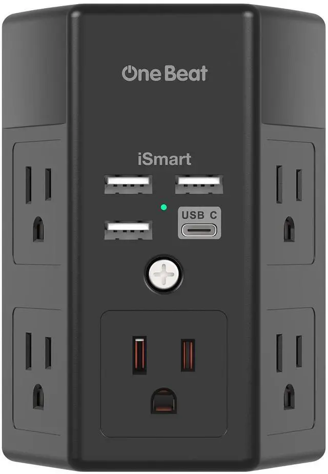 Main image of Surge Protector, 5 Outlets Extender with 4 USB Ports(USB C), 3-Side 1680J Power Strip Multi Plug Outlet Expander, USB Wall Charger, Outlet Splitter Adapter Wall Mount for Home Office ETL ListedBlack