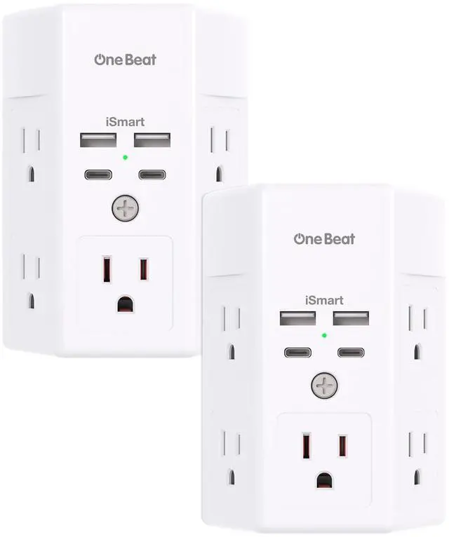 Main image of 2 Pack Multi Plug Outlet, Surge Protector, 5 Outlet Extender with 4 USB Charging Ports (2 USB C), USB Wall Charger, 3-Sided 1800J Power Strip Outlets Splitter Wall Plug Adapter Spaced for Home Office