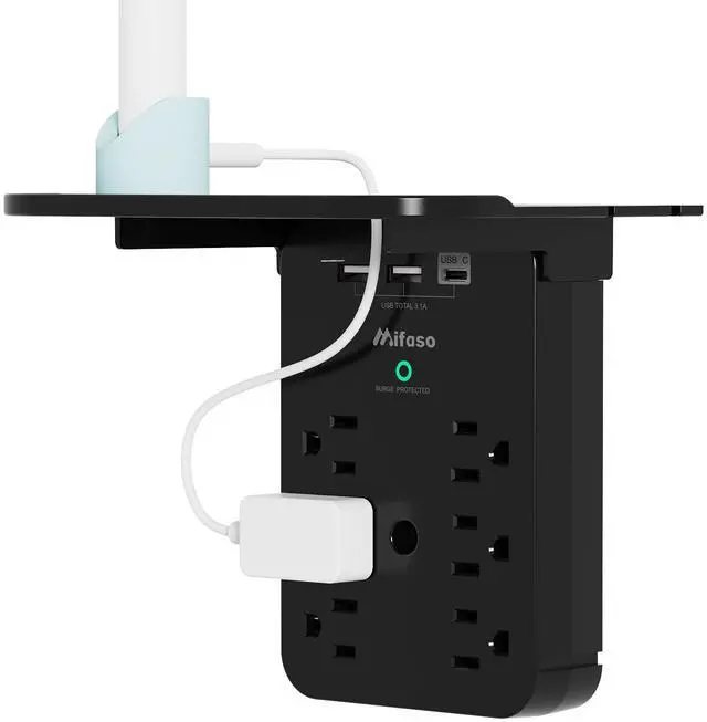 Main image of Wall Outlet Extender - Surge Protector 6 AC Outlets Multi Plug Outlet with Shelf, 2 USB and USB C Charging Ports Wall Plug Expander, USB Wall Charger Outlet Splitter for Home (Black)