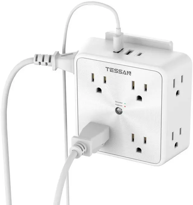 Main image of Surge Protector 8 Outlet Extender, TESSAN Multi Outlet Splitter with 3 USB Wall Charger (1 USB C), 3-Sided Multiple Plug Power Strip 1700J, Charging Station for Home Office Dorm Room Essentials