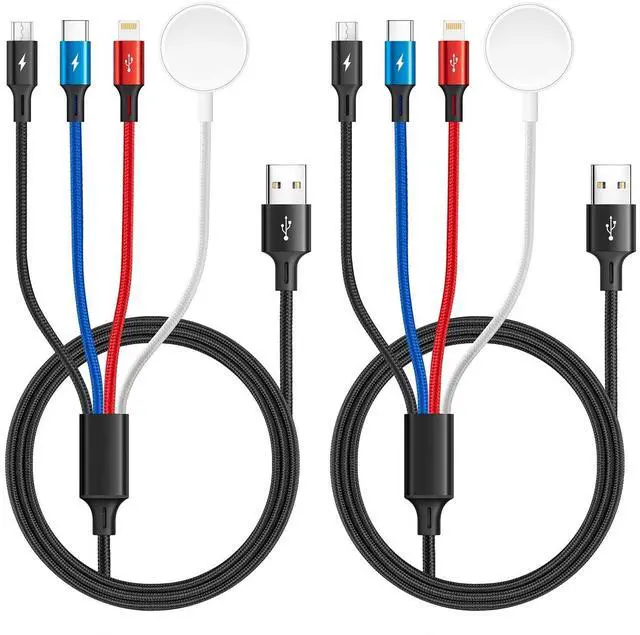 Main image of 4 in 1 Multi Charging Cable for Apple Watch Charger/iPhone 17 Charger/Lightning/Micro,USB C Charging Cable Cord,Vacation Camping Essentials,Portable Designed for iWatch & iPhone Series,Galaxy-4Ft