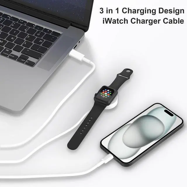 Alt view image 2 of 7 - for Apple Watch Charger 3 in 1 Magnetic iWatch Charger with USB-C Fast Charging Cable 4FT with 12W Wall for iPhone Apple Watch Series Ultra SE 11 10 9 8 7 6 5 4 3 & iPhone 17/16/15/Galaxy S23