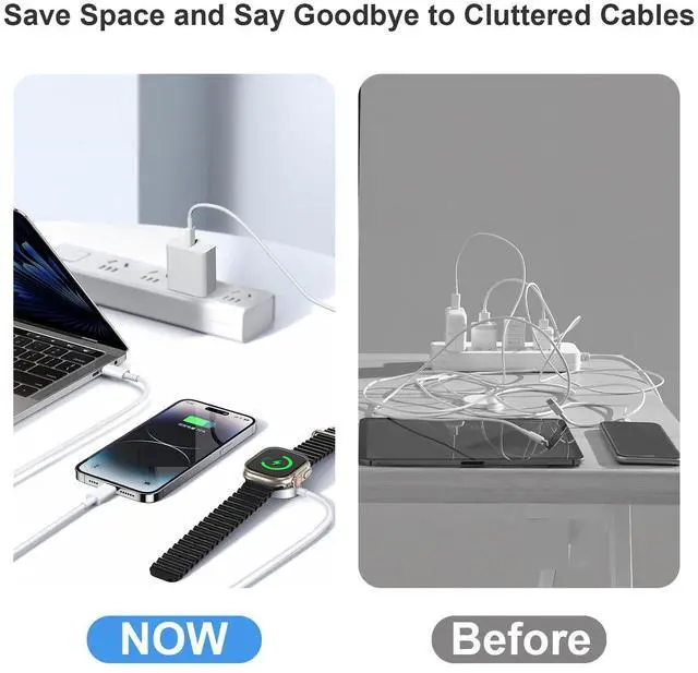 Alt view image 6 of 7 - for Apple Watch Charger 3 in 1 Magnetic iWatch Charger with USB-C Fast Charging Cable 4FT with 12W Wall for iPhone Apple Watch Series Ultra SE 11 10 9 8 7 6 5 4 3 & iPhone 17/16/15/Galaxy S23