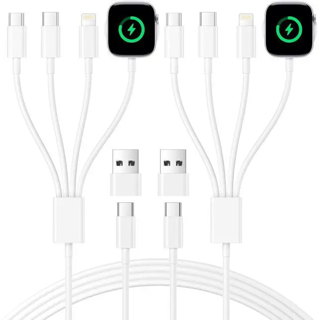 Main image of Upgraded 2Pack 4 in 2 Multi Charging Cable for Wireless Apple Watch Charger for iWatch 9/8/7/6/5/SE/Ultra,4FT iWatch Charger iPhone Fast Charging Cable Cord for iPhone 15/14/13/12/11/X/SE,iPad,Android
