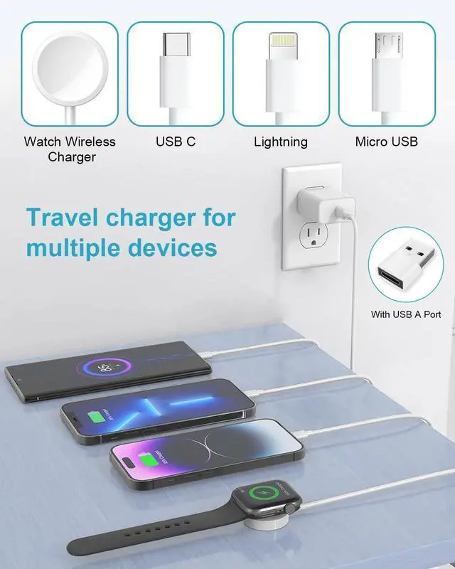 Alt view image 2 of 7 - Upgraded 2Pack 4 in 2 Multi Charging Cable for Wireless Apple Watch Charger for iWatch 9/8/7/6/5/SE/Ultra,4FT iWatch Charger iPhone Fast Charging Cable Cord for iPhone 15/14/13/12/11/X/SE,iPad,Android