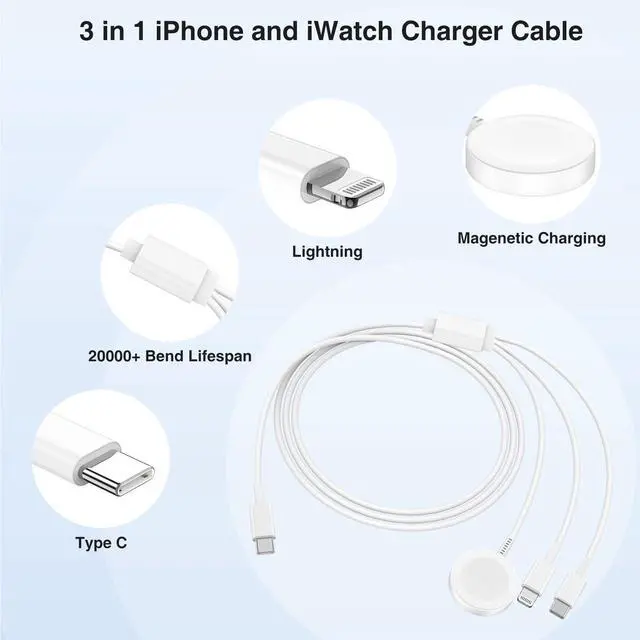 Alt view image 3 of 7 - Watch Charger,Apple iWatch Magnetic Fast Charger to USB C Cable,3 in 1 Multi Charging Cable 6 FT Compatible with Watch Series Ultra 3/2/SE/11/10/9/8/7/6/5/4/3/2/1,iPhone 17/16/15/14/13/12