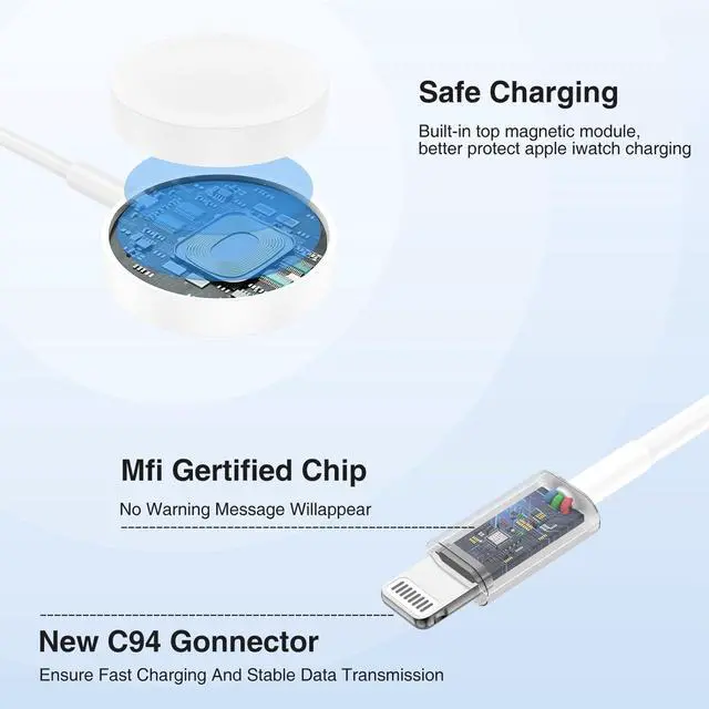 Alt view image 4 of 7 - Watch Charger,Apple iWatch Magnetic Fast Charger to USB C Cable,3 in 1 Multi Charging Cable 6 FT Compatible with Watch Series Ultra 3/2/SE/11/10/9/8/7/6/5/4/3/2/1,iPhone 17/16/15/14/13/12