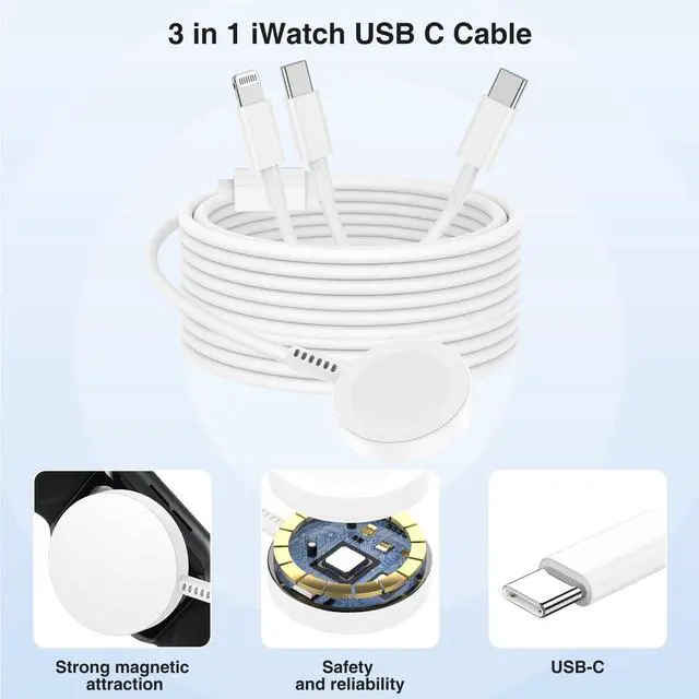 Alt view image 5 of 7 - Watch Charger,Apple iWatch Magnetic Fast Charger to USB C Cable,3 in 1 Multi Charging Cable 6 FT Compatible with Watch Series Ultra 3/2/SE/11/10/9/8/7/6/5/4/3/2/1,iPhone 17/16/15/14/13/12