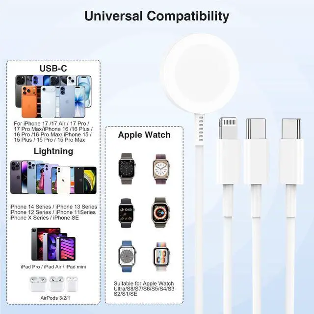 Alt view image 7 of 7 - Watch Charger,Apple iWatch Magnetic Fast Charger to USB C Cable,3 in 1 Multi Charging Cable 6 FT Compatible with Watch Series Ultra 3/2/SE/11/10/9/8/7/6/5/4/3/2/1,iPhone 17/16/15/14/13/12