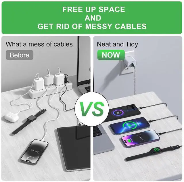 Alt view image 6 of 7 - Multi Charging Cable for Apple Watch, Magnetic Wireless Charger, 4 in 1 Nylon Braided Cord for Multiple Devices, USB C/Micro Port/Compatible with iWatch Series 10-1/iPhone 16 15 14/iPad/Android - 6FT