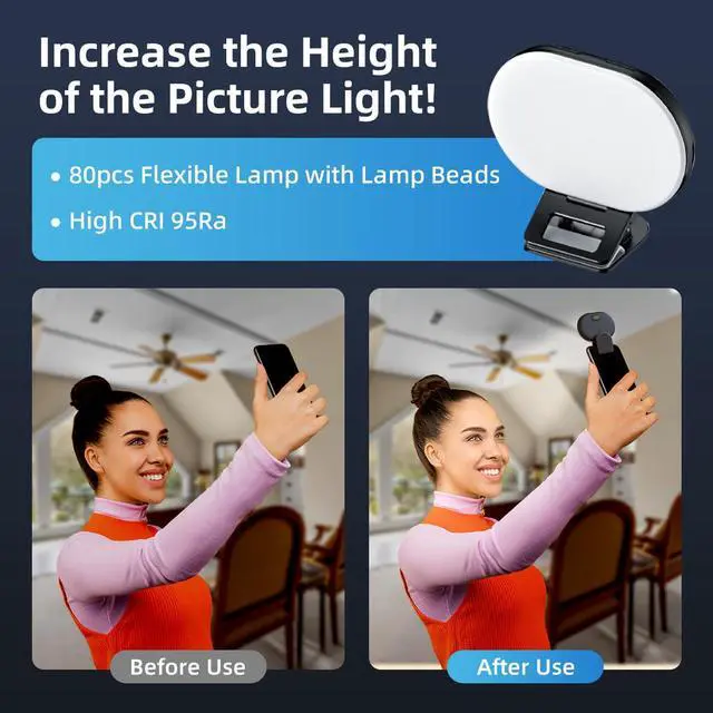 Alt view image 3 of 6 - Selfie Light Clip-Must-Have for Influencers 3 Light Modes Side-Emitting Protects Eyes Fill Light for Phone, iPad & Laptop Rechargeable for iPhone&Android for Video Recording TikTok&Vlogging (Black)