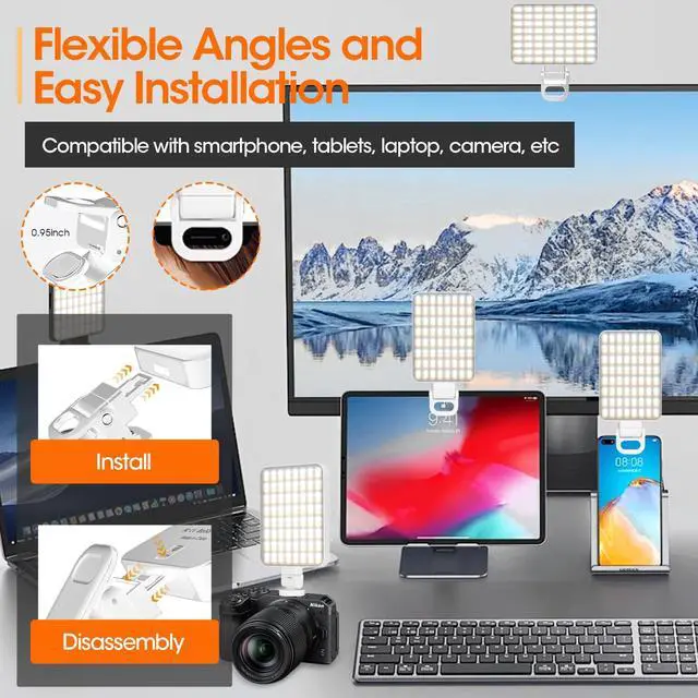 Alt view image 4 of 7 - JINGCOOL Magnetic Selfie Light, Portable Phone Light Clip, Rechargeable Ring Light for Video Recording, Conference, Live Streaming, TikTok, Makeup, Compatible with iPhone, Laptop, and Camera, White