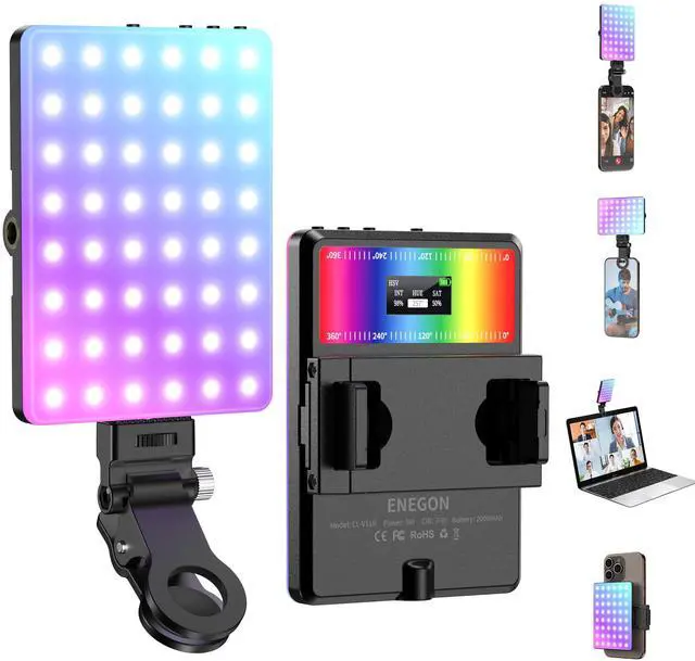 Main image of ENEGON RGB Selfie Light, 360° Full Color RGB Video Light with 24 Effects, 78 LED 2000mAh Rechargeable CRI 95+ and 2500K-9000K CCT, Portable Clip on Light for Phone/Tablet/Laptop/Streaming