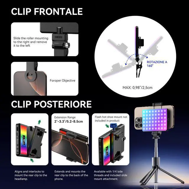 Alt view image 4 of 7 - ENEGON RGB Selfie Light, 360° Full Color RGB Video Light with 24 Effects, 78 LED 2000mAh Rechargeable CRI 95+ and 2500K-9000K CCT, Portable Clip on Light for Phone/Tablet/Laptop/Streaming