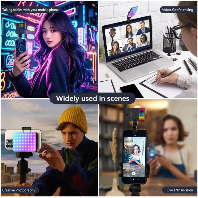 Alt view image 5 of 7 - ENEGON RGB Selfie Light, 360° Full Color RGB Video Light with 24 Effects, 78 LED 2000mAh Rechargeable CRI 95+ and 2500K-9000K CCT, Portable Clip on Light for Phone/Tablet/Laptop/Streaming