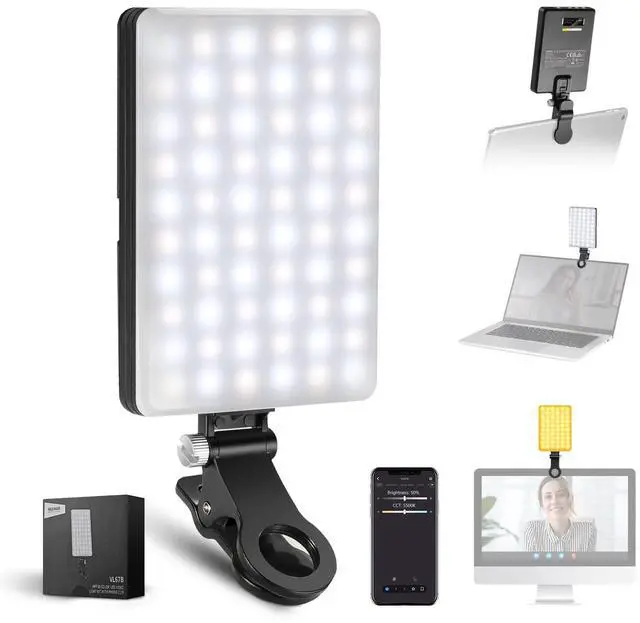 Main image of NEEWER BASICS VL67B Phone Selfie Light for iPhone with APP Control, Bi Color 2000mAh Clip On Fill Light for Vlogging Recording Live Streaming, Computer/Laptop/Webcam/Monitor Video Conference Lighting