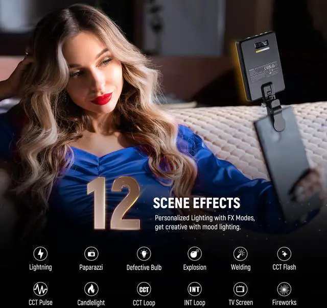 Alt view image 6 of 7 - NEEWER BASICS VL67B Phone Selfie Light for iPhone with APP Control, Bi Color 2000mAh Clip On Fill Light for Vlogging Recording Live Streaming, Computer/Laptop/Webcam/Monitor Video Conference Lighting