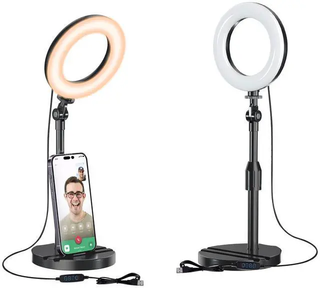Main image of Desk Ring Light with Telescopic Stand, Travel Desktop Hola Light for Phone Selfie Laptop Zoom Video Calls Makeup Tiktok Reels Live Streaming