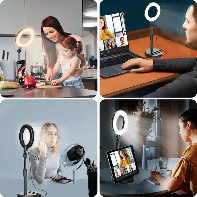 Alt view image 7 of 7 - Desk Ring Light with Telescopic Stand, Travel Desktop Hola Light for Phone Selfie Laptop Zoom Video Calls Makeup Tiktok Reels Live Streaming