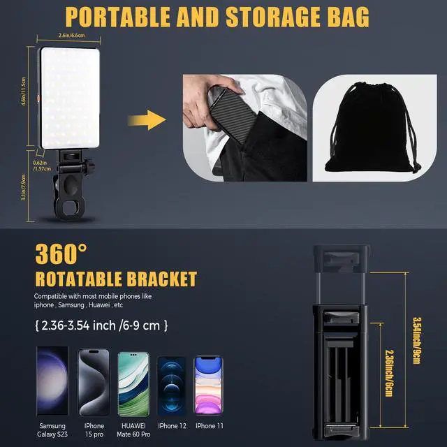 Alt view image 5 of 7 - MACTREM 168 LED Selfie Light for iPhone,Portable Phone Light Clip, 3000Mah 3 Modes Rechargeable Alix Earle Lighting for Video Recording,for iPhone,Camera,Laptop,iPad,Video Conference,TikTok,Makeup