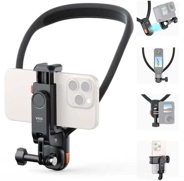 Main image of VRIG Magnetic Neck Mount with Phone Holder, One-Click Quick Release & Claw-Mini Action Camera Adapter Mount for Go Pro Hero 13/12/11/10/9, for DJI Action 5 Pro/4/3, for Insta 360 Ace Pro